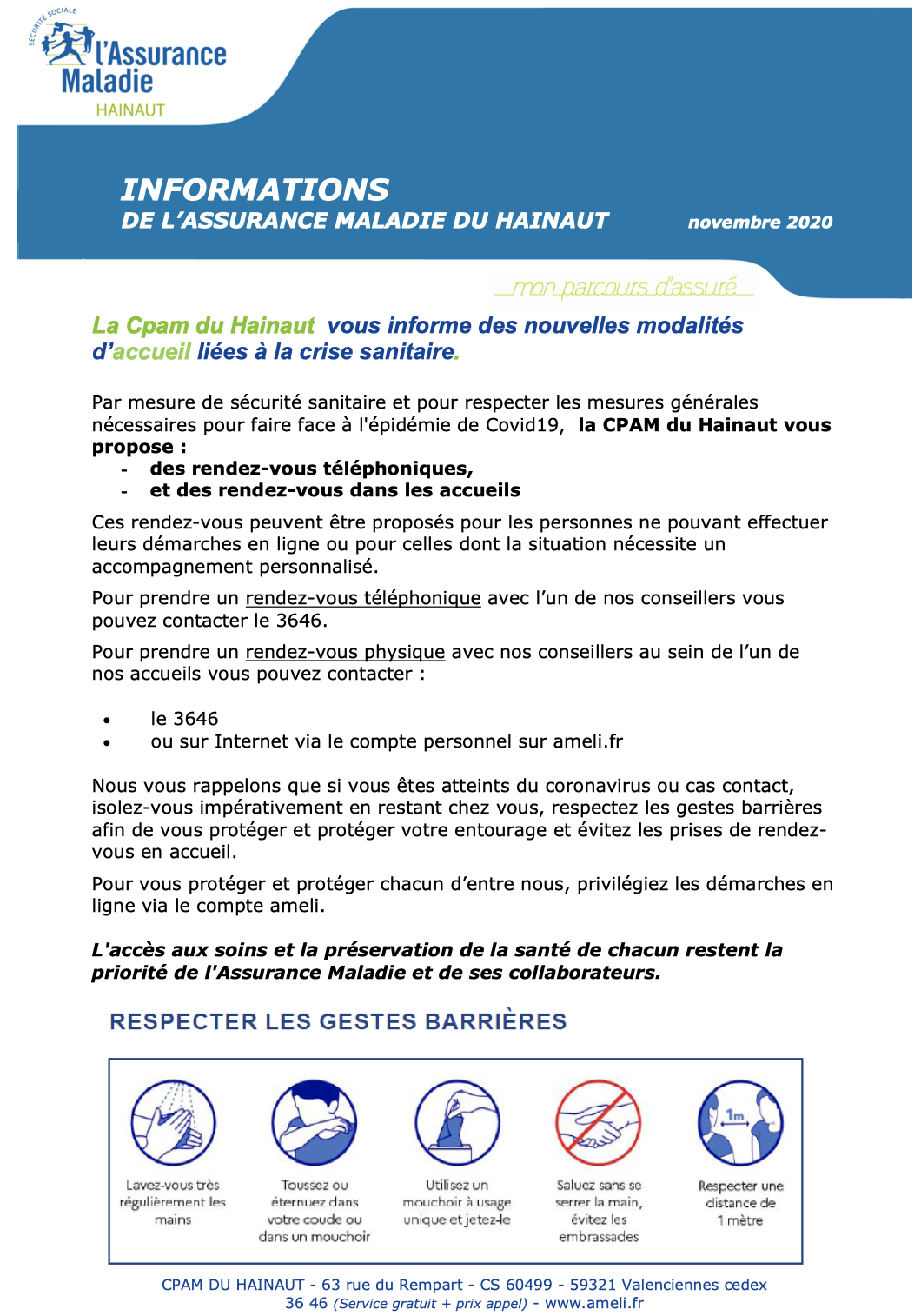 rubrique d information cpam du hainaut nov 2020 ville de maing